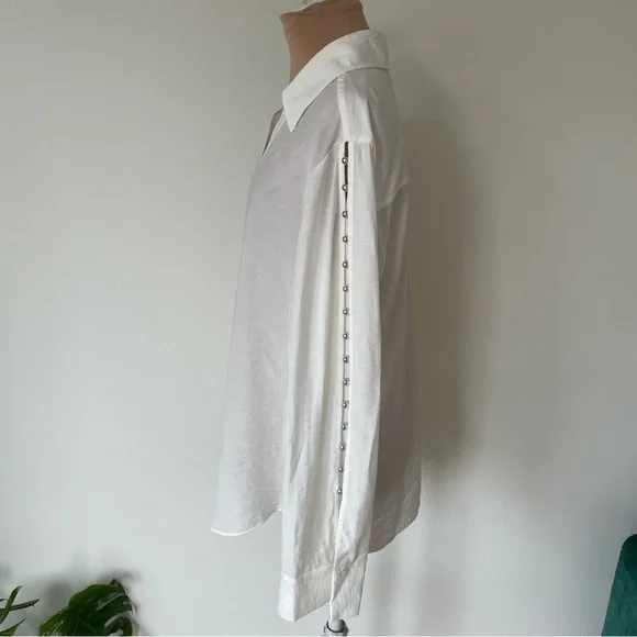 Jonathan Simkhai Stormy Beaded Ivory V-Neck Collar Long Sleeve Coverup Top NWT M - Picture 7 of 12